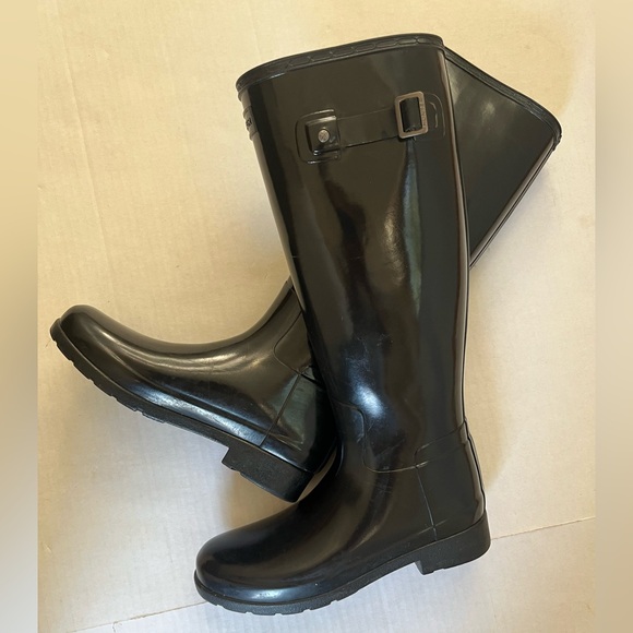 Hunter tall gloss black rain boots size 7 EU 38 - Picture 1 of 11